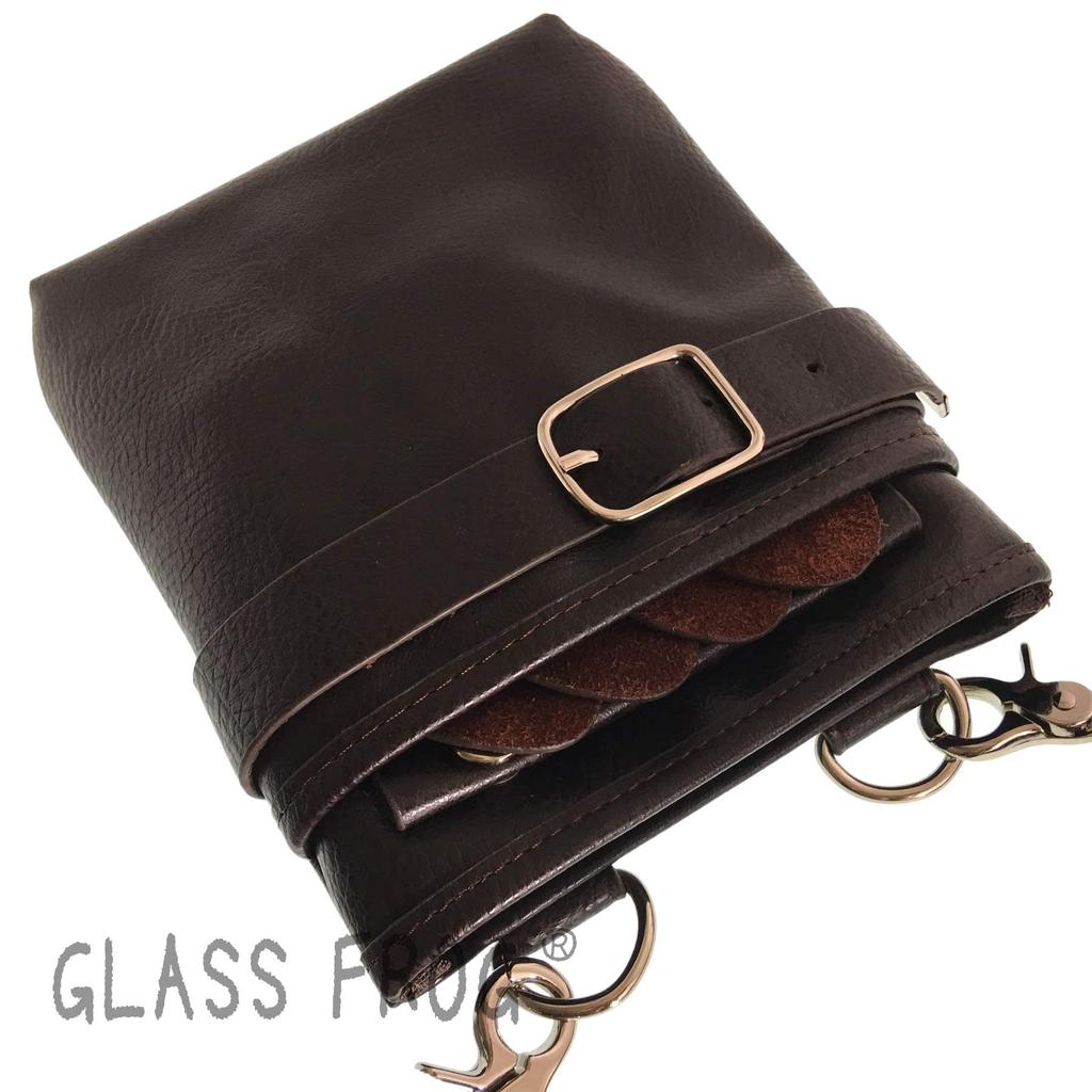 GLASS FROG Genuine Leather Scissor Case with 8 Scissors and Removable Scissor Compartment (Dark Brown)