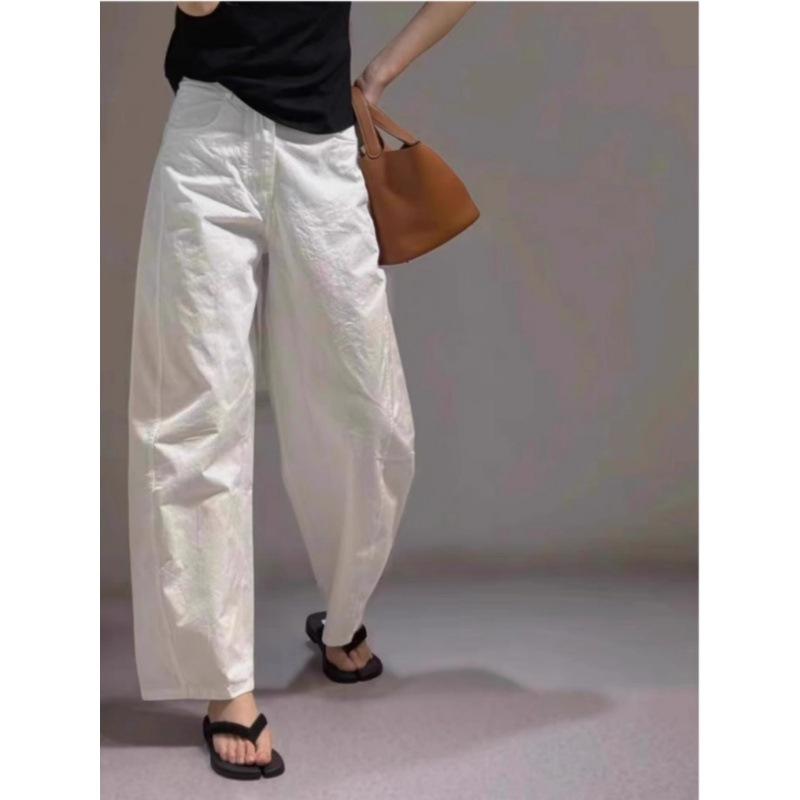 

Women s Spring and Summer Thin Straight Wide-leg Pants White Cotton and Linen Pants Loose Lazy Casual Pants XS белый
