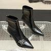 Korean Style High-End Stiletto Ankle Boots for Women - 2025 New Autumn/Winter Collection with Pointed Toe, Elastic Fit, and Buckle Detail