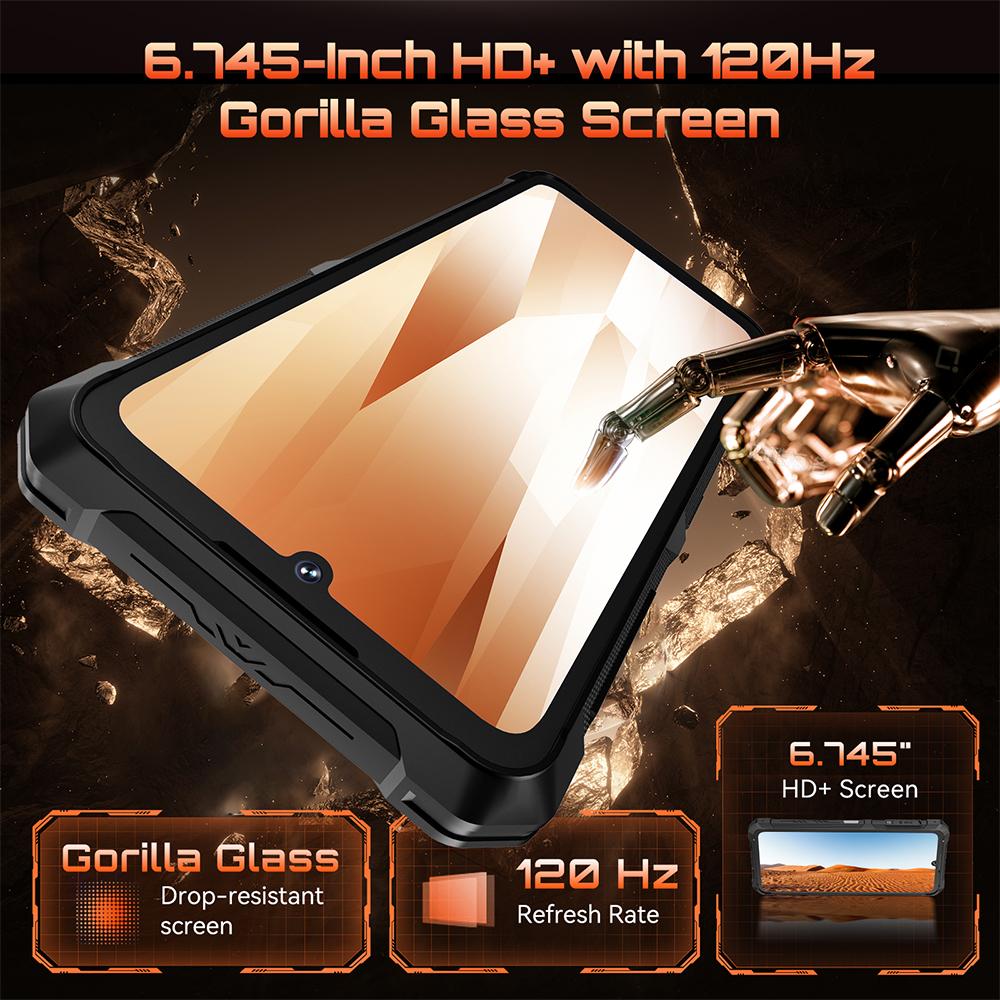 Tynn Robust Smartphone Cubot KingKong ES 3, Android 15, NFC, 10200mAh Massivt Batteri, 6GB RAM, 256GB ROM, 6.745-Tommers 120Hz Skjerm