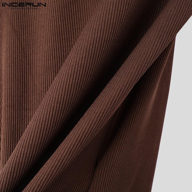 INCERUN Summer Men O Neck Short Sleeve Stitching Rib Skinny Tops T-shirts