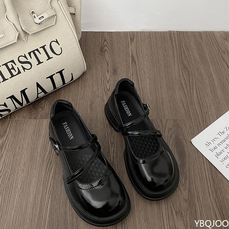 Fashion New round toe thick soled small leather shoes for women in spring summer versatile daily wear simple comfortable single shoes