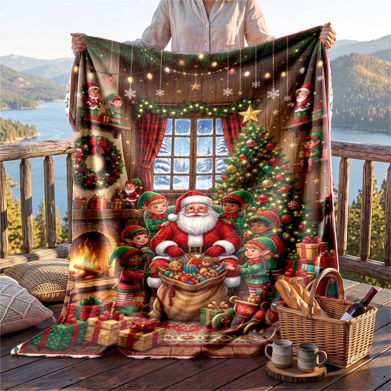 Christmas Flannel Throw Blanket Soft Warm Cozy For Sofa Bed Indoor Home Use Great Holiday Gift