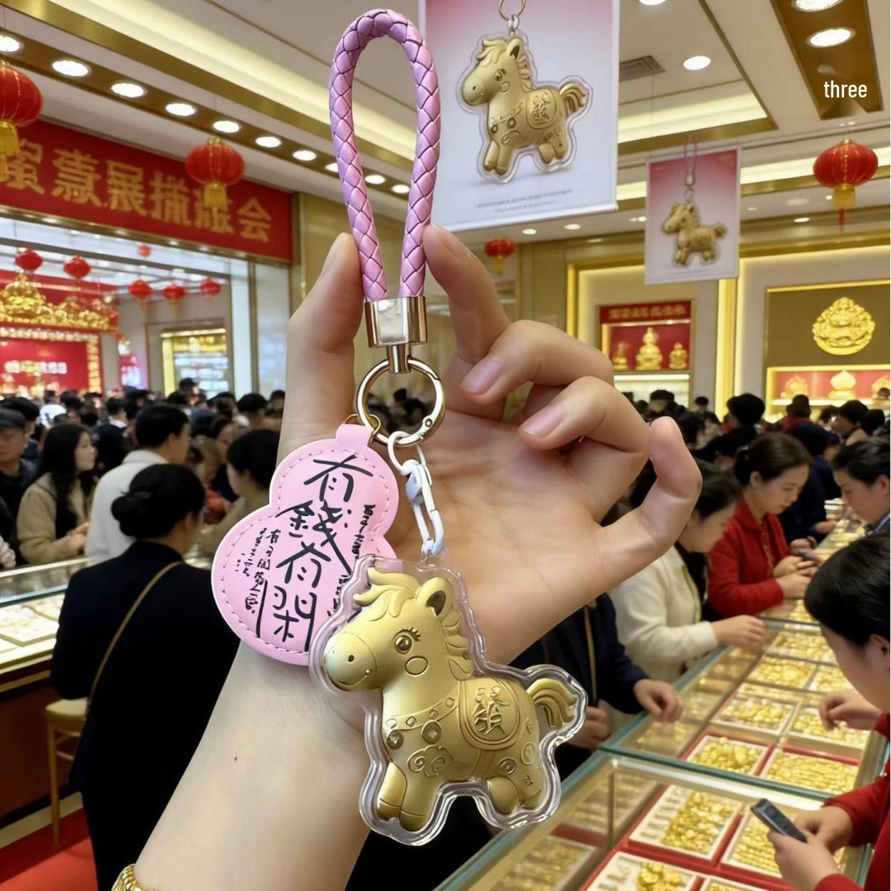 Year of the Horse Gourd Pendant Keychain - Golden Wealth Trendy Gift Without Gold