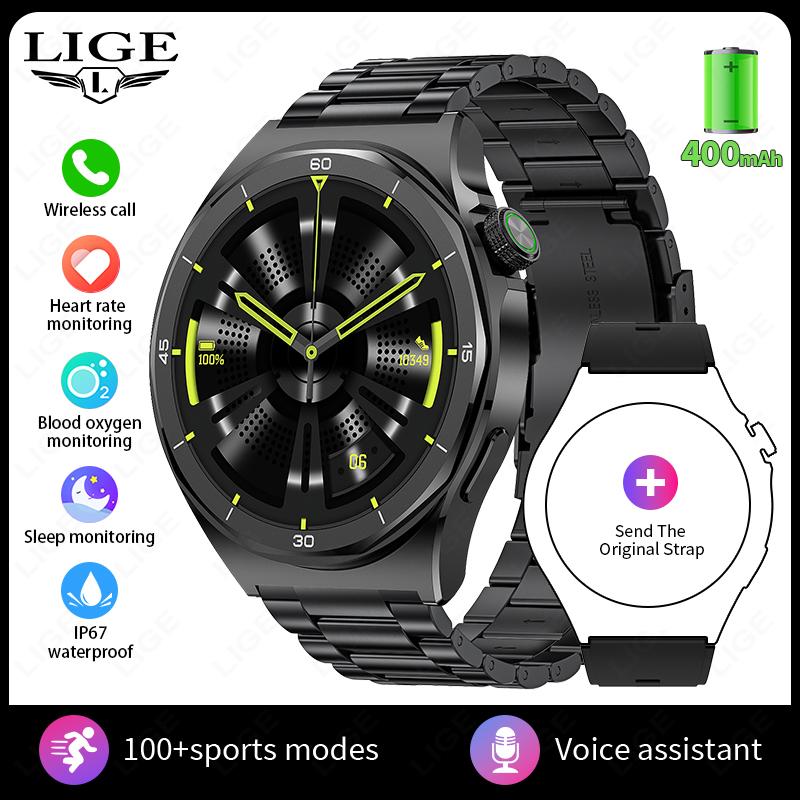 Smart Watch 400mAh Battery Waterproof For Men Bluetooth Call Message Reminder Health Monitor 100+ Sports Modes Smartwatch