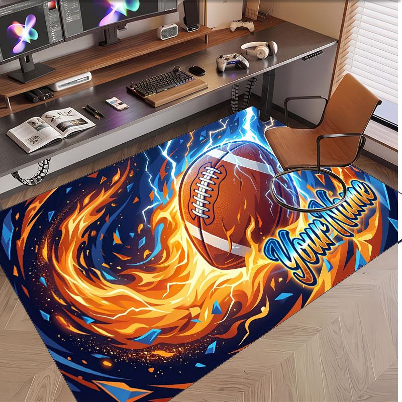 American Football Theme Soft Crystal Velvet Rug Custom Name & Text Print Non Slip Floor Rug for Bedroom Living Room