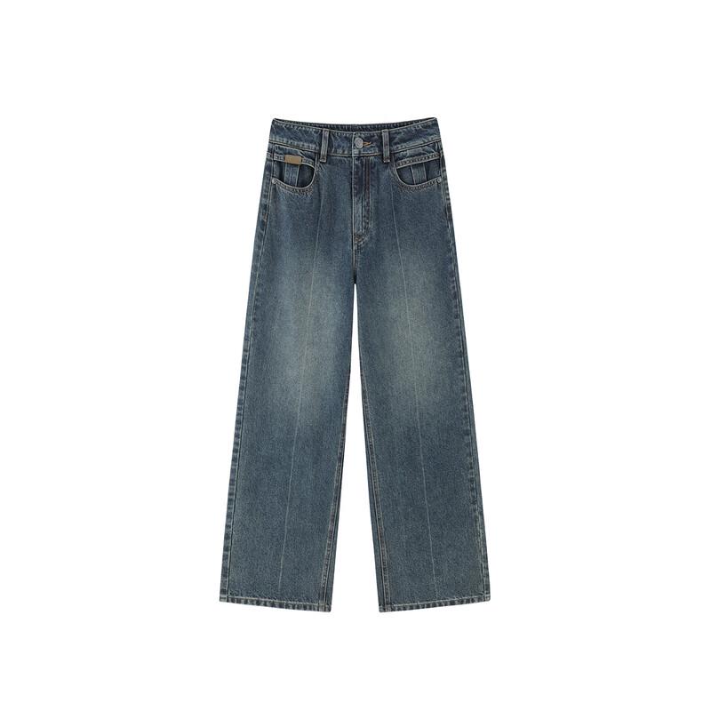 Taipingniao Women's Retro High-Waist Wide-Leg Straight Jeans