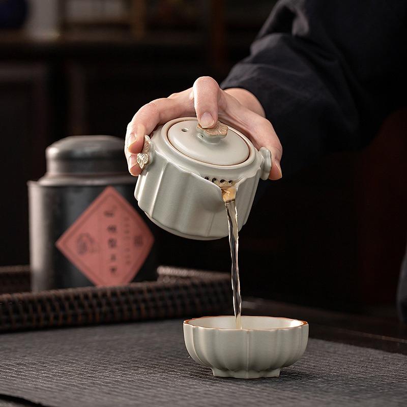 Portable Ru Kiln Travel Tea Set Ceramic Plum Blossom Fast Cup 1 Pot 1 Cup for Outdoor Office Camping Solo Use Gift