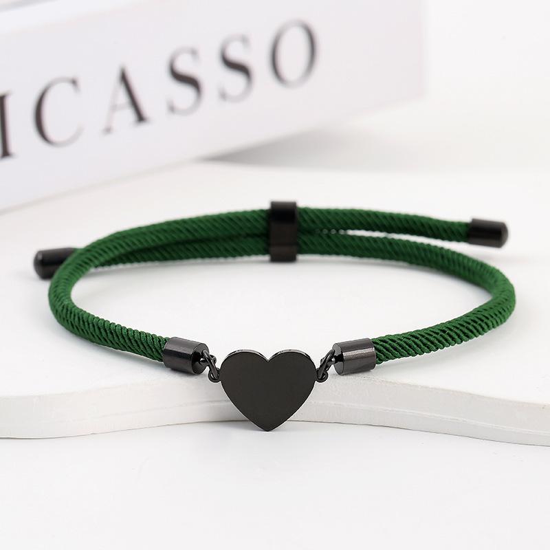 15mm Heart-Shaped Adjustable Stainless Steel Multi-Color Milan Rope Bracelet with Blank UV Laser Printing Surface