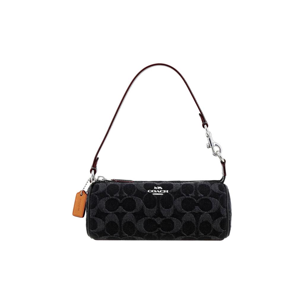 Coach Nolita 20 Mode Vintage Monogramm Print Signatur Denim Und Glattes Leder Schultertasche Klein Damenhandtaschen Schwarz CP258-SVBK