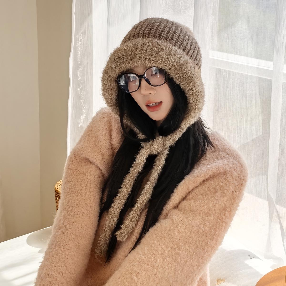 

Женская шапка-ушанка Лей Фэн с цветными блоками - Вязаная, теплая, ветрозащитная шапка-бини для больших размеров головы 56-60 cm хаки