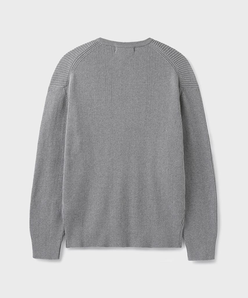 Beulaendideu Hard Twist Ribbed Henley Neck Knit [Melange Gray]