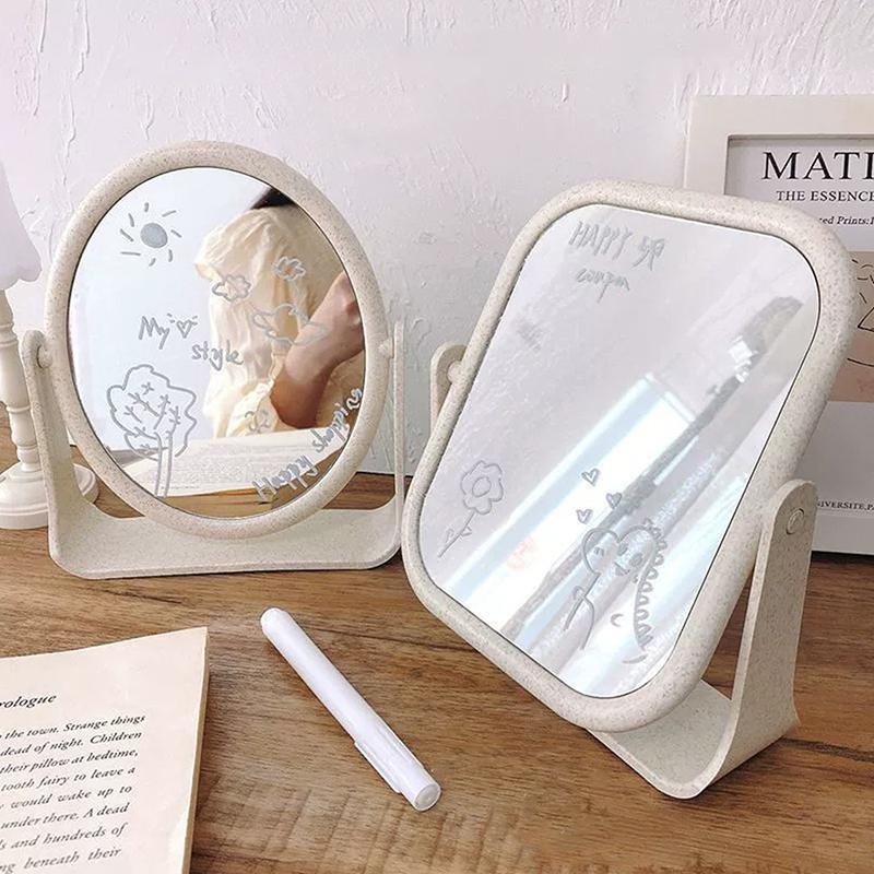 Foldable Desktop Makeup Mirror 360 Degree Rotating Double Sided Princess Mirror Portable With Stand Square Round Mirror Home