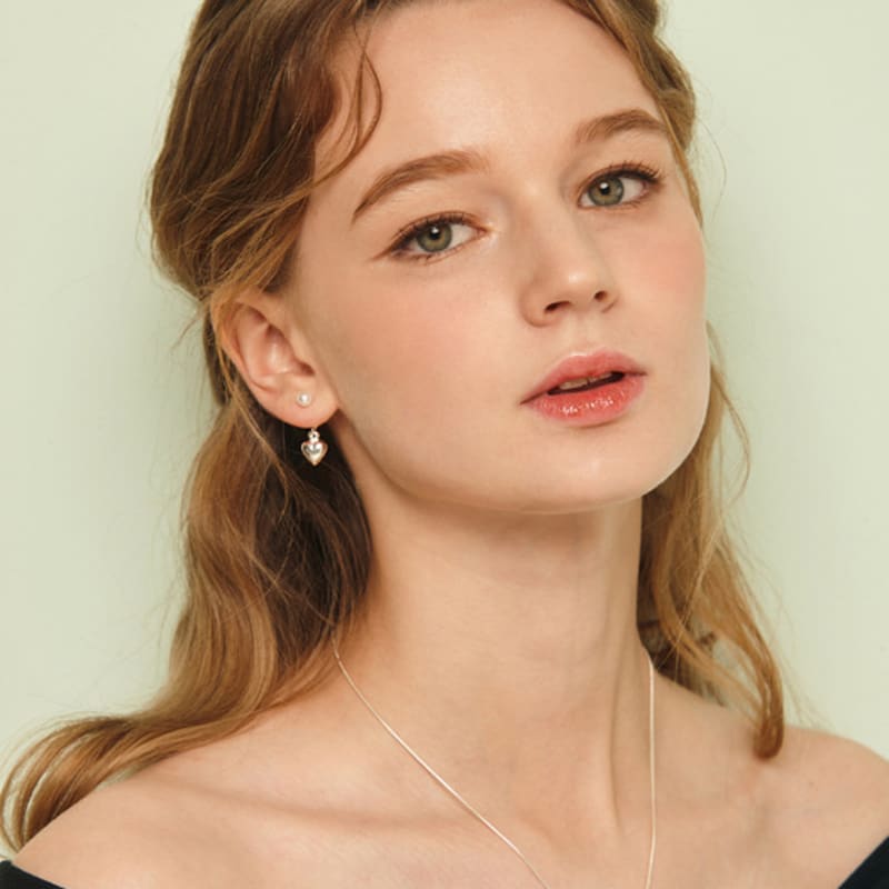 Murmur [925silver]Pearl Heart Twoway Drop Earring