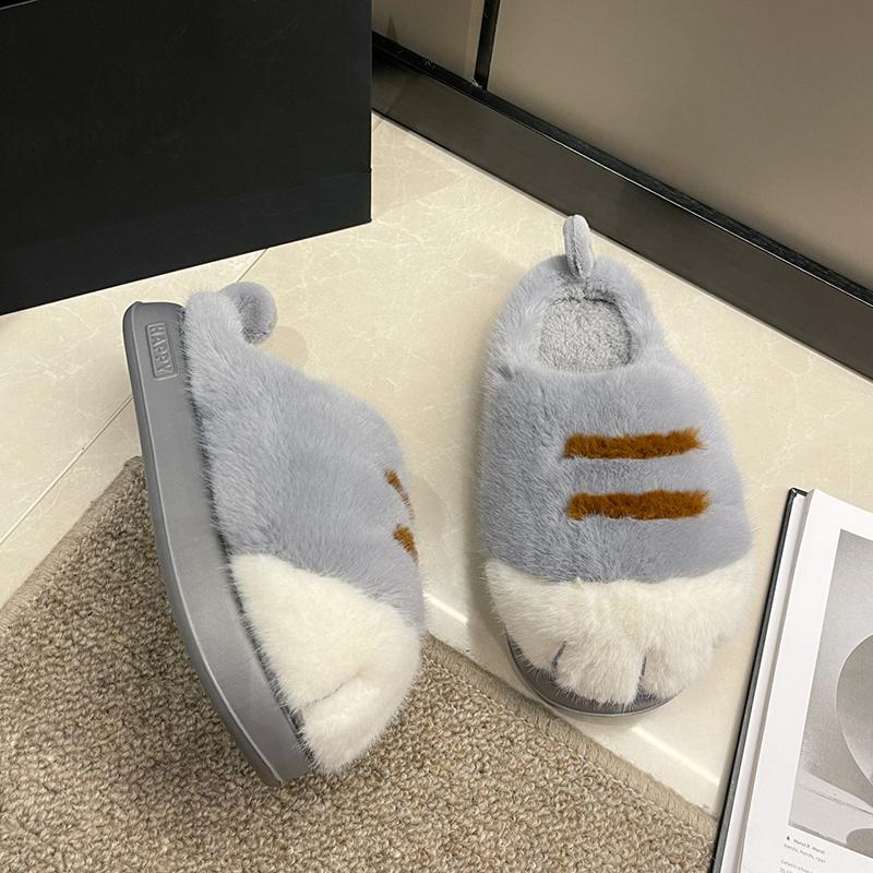 

Очаровательные тапочки-когти котенка, женская домашняя обувь, нескользящие пушистые мюли, модные теплые пушистые шлепанцы, уличные тапочки с кошкой 41-42EU/CN42-43 серый