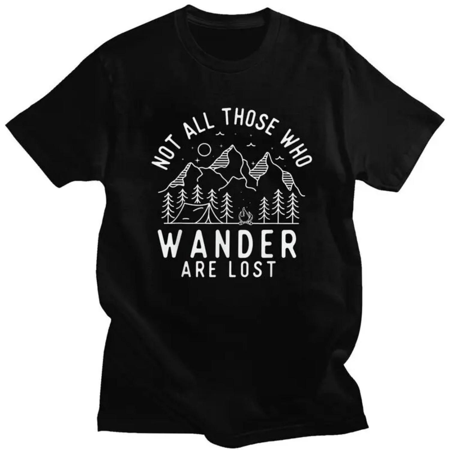 

Custom Not All Who Wander Are Lost Camping T Shirt Men Short Sleeve Adventure Camping T-shirts Casual Tee 100% Cotton Tshirts S чёрный