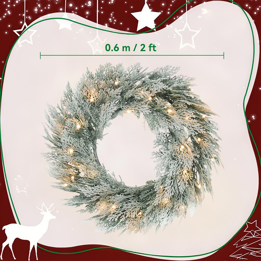 60cm/ 24inch Flocked Prelit Christmas Wreath