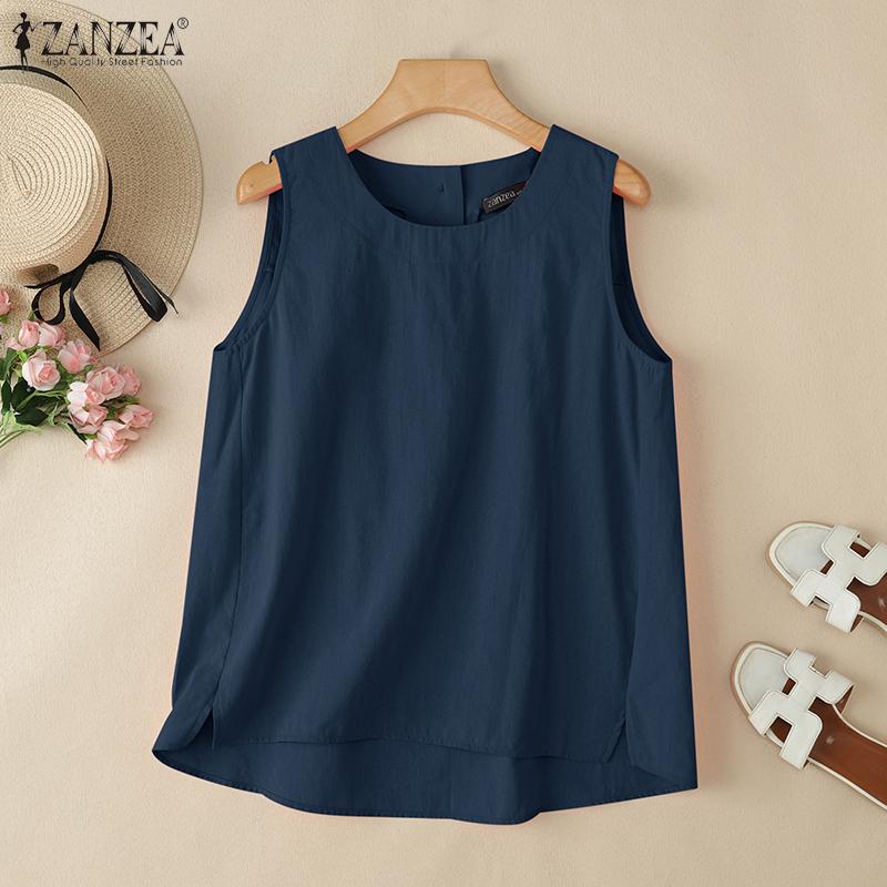ZANZEA Women Summer Casual Round Neck Loose Sleeveless Tank Tops