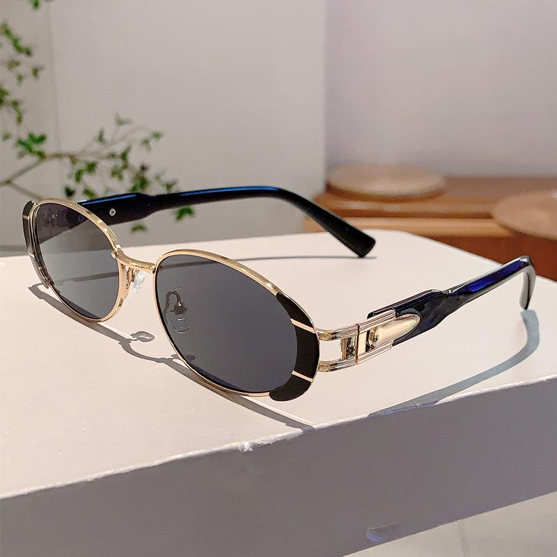 Luxury Brand Designer Metal Oval Sunglasses Women For Men Popular Vintage Sun Glasses Punk Outdoor Driving Hip Hop Eyewear Uv400