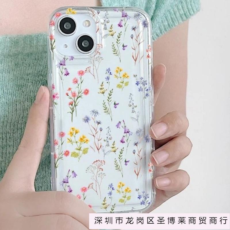 Color Flowers and Plants Are Suitable for Apple 16promax Mobile Phone Case 15plus Europe and America 14 Personality 13 Airbag 12 Transparent 11