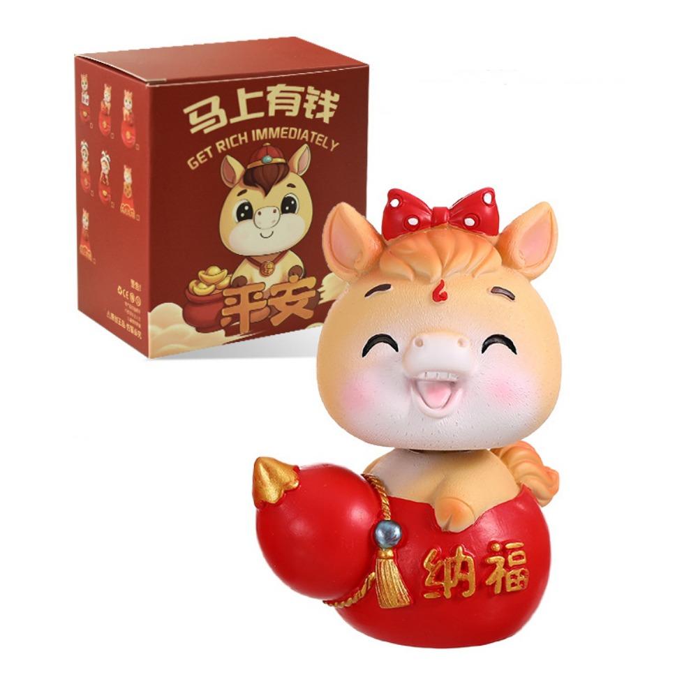 Resin Head-shaking Horse Figurine Cartoon Horse Wealth Lucky Charm Creative Desktop Ornament  Gift
