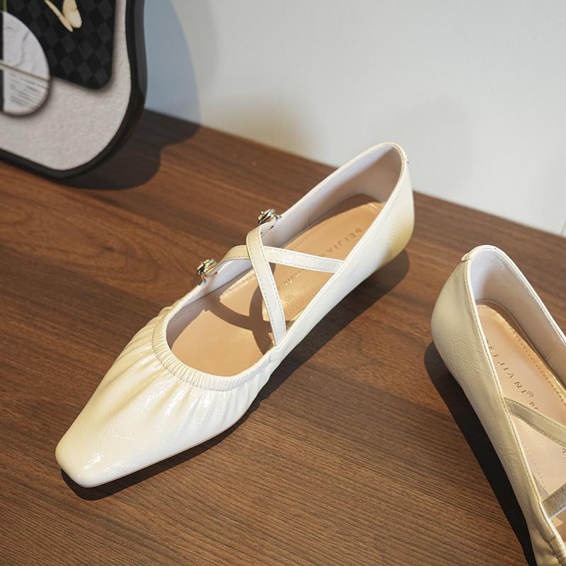 Folded cross buckle~ Wedge heel is small and annoying, sweet temperament flats, women's single shoes, fairy with skirt