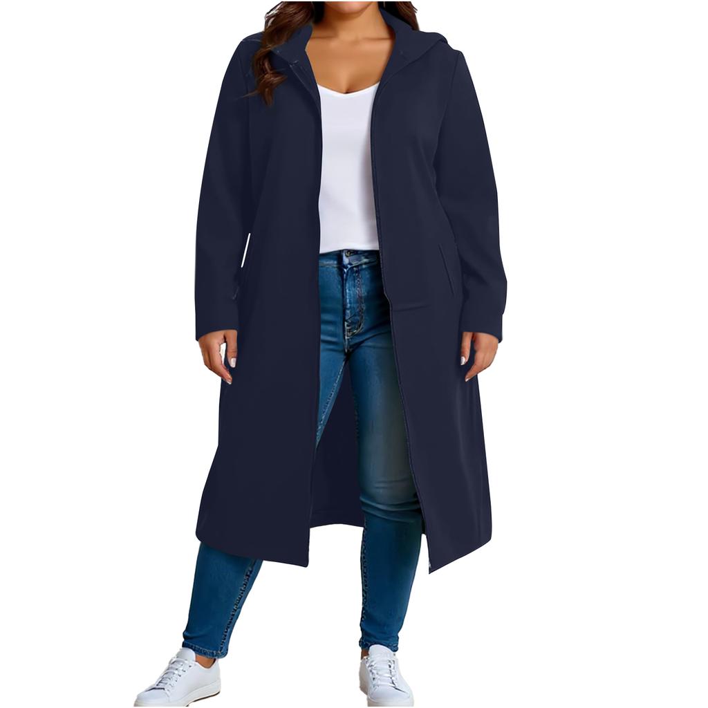 Women's Fashion Casual Plus Size Hooded  Long-Sleeve Solid Jacket