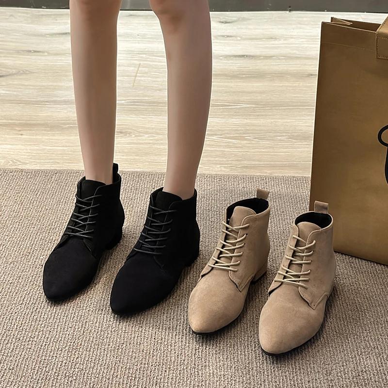Fashion Women's Shoes On Sale 2024 High Quality Autumn Zipper Corduroy Lace Up Women's Boots Fashion Casual  Round Head  Modern Boots