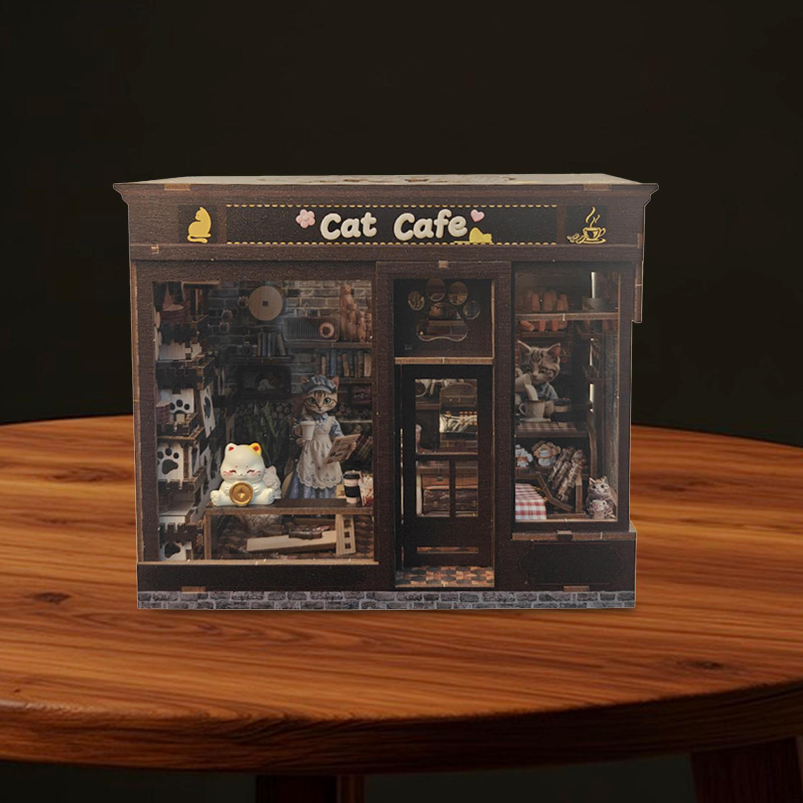 

DIY Miniature Cat Cafe Kit Bookend Enthusiast Collector Table Centerpiece Gift Lighting Decor for