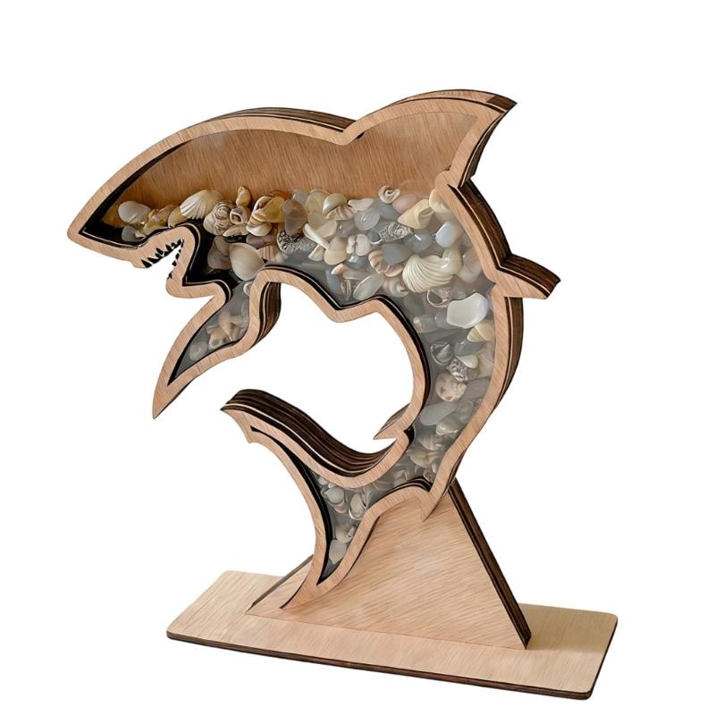 Starfishs Shape Seashells Display Box with Clear Acrylic Front Wood Seashells Holders for Shark Teeth Small Shadows Box