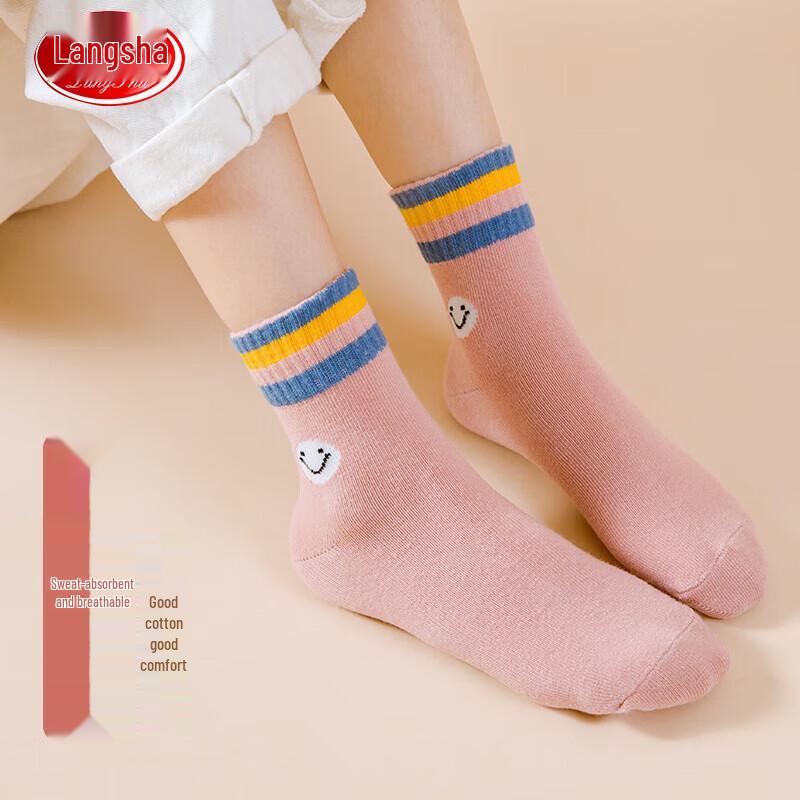 LANGSHA Girls' Mid-Calf Cotton Socks 5-Pack