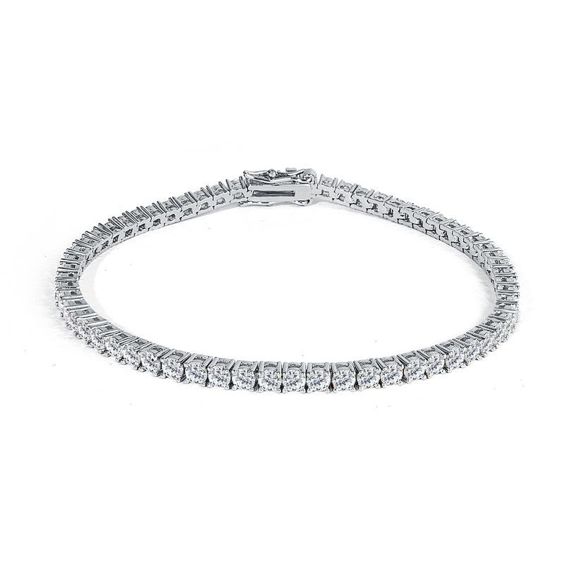 European and American 2mm Zircon Bracelet Single Row Full Diamond Hip Hop Tennis Chain 18K Copper Plated Real Gold Jewelry