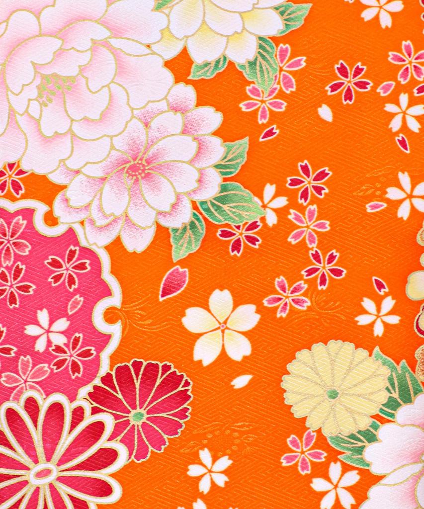 753 Kimono Set for Includes Hifu and Plain Hifu and Full Set Orange Blossom [KYOETSU] 3-Year-Old Girls, Cloth, Accessories, (10. Echo, 90-100cm)