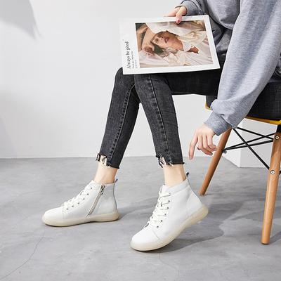 Leather Soft-soled Small Short Boots Women's Four-season Soft Leather High-top Beef Tendon Sole Beige Women's Boots Soft-soled Wear-resistant Shoes 