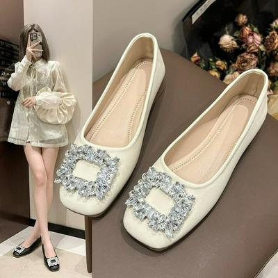 Square Toe Shallow Mouth Single Shoes Women's Autumn All-match Fashion Soft-soled Non-slip Pedal Comfortable Peas Shoes