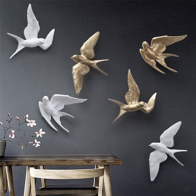 3D Flying Birds Wall Decor Modern Resin Swallow Sculptures Creative Art for Room Entryway Background Home Decor Ornaments