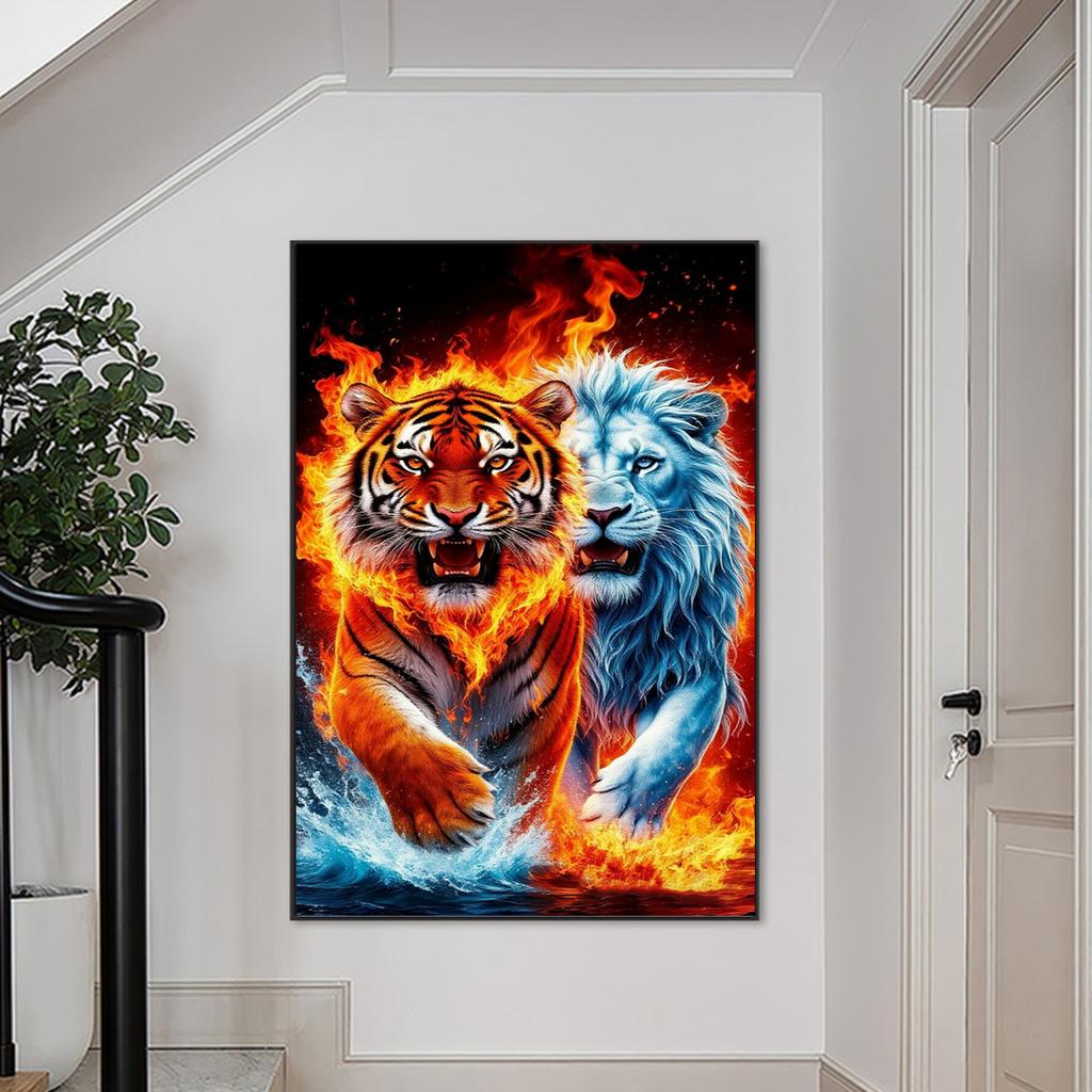 Lions And Tigers DIY Partial AB Full Round Drill Diamonds Dots Gem Art Kits for Adults Home Decor Diamond Dots Paintings 55x85cm