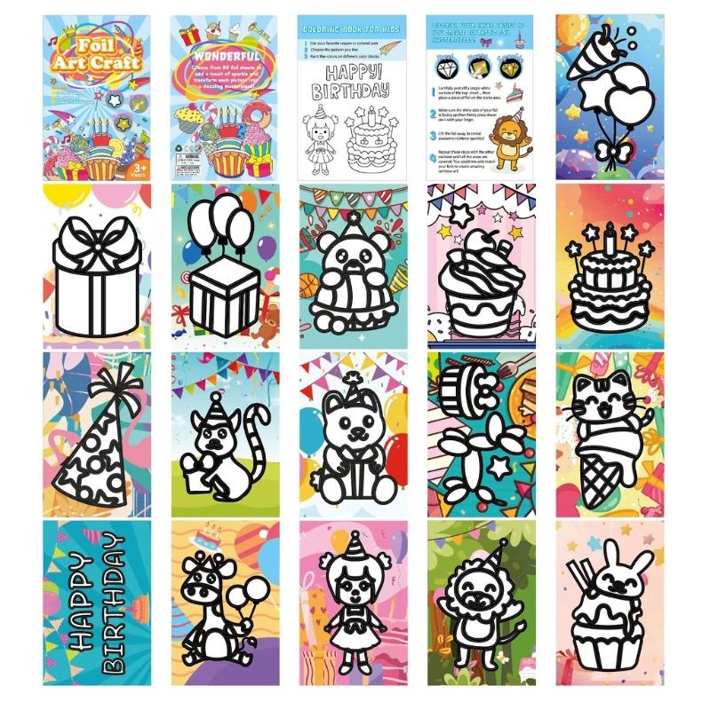 Birthday Theme Coloring Book Painting Book Foil Art Craft Set Graffiti Picture Drawing Book for Creative Painting