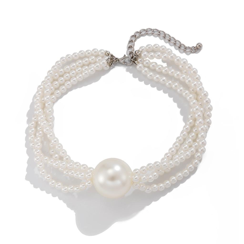 Exaggerated Large Round Bead Pearl Collarbone Item Jewelry Necklace Hip Hop Trend Multi-Layer Chain Necklace