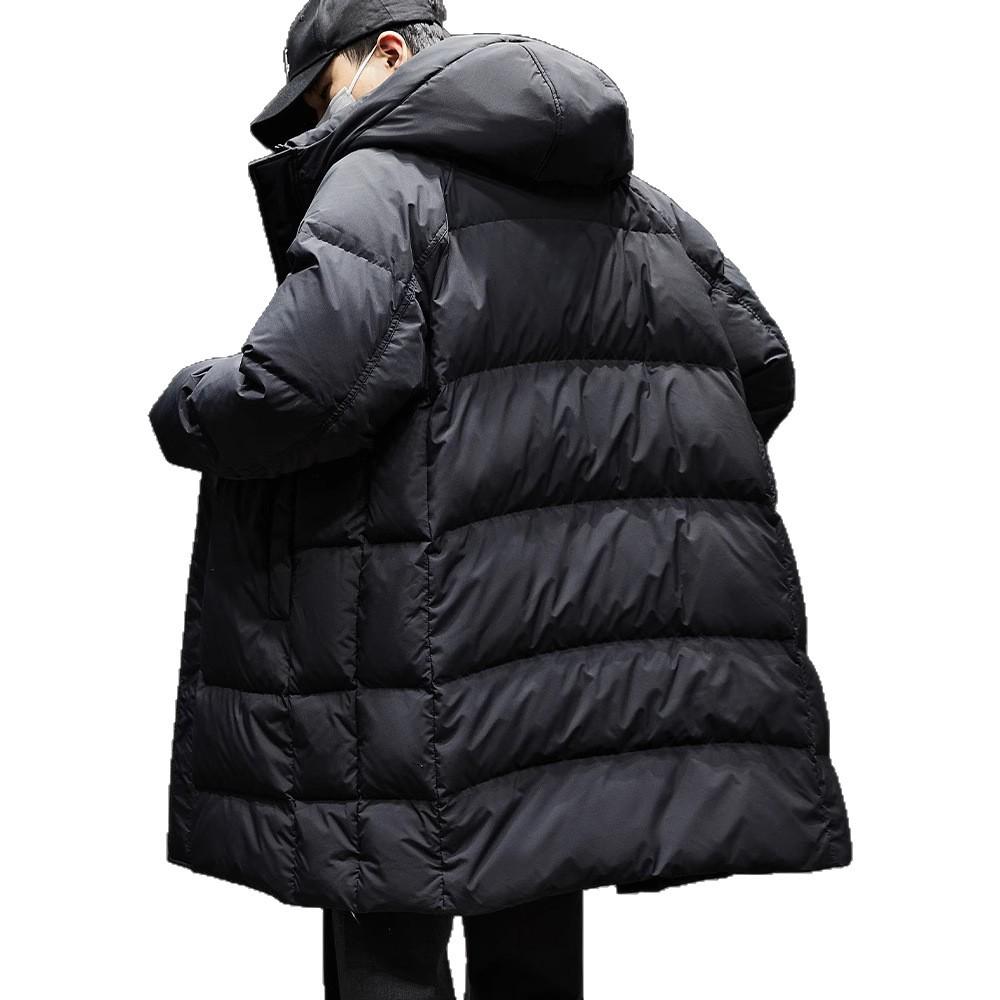 Herren Winter Mittellange Kapuzen Daunenjacke - High-End, Dick, Warm, 90% Weiße Entendaunen