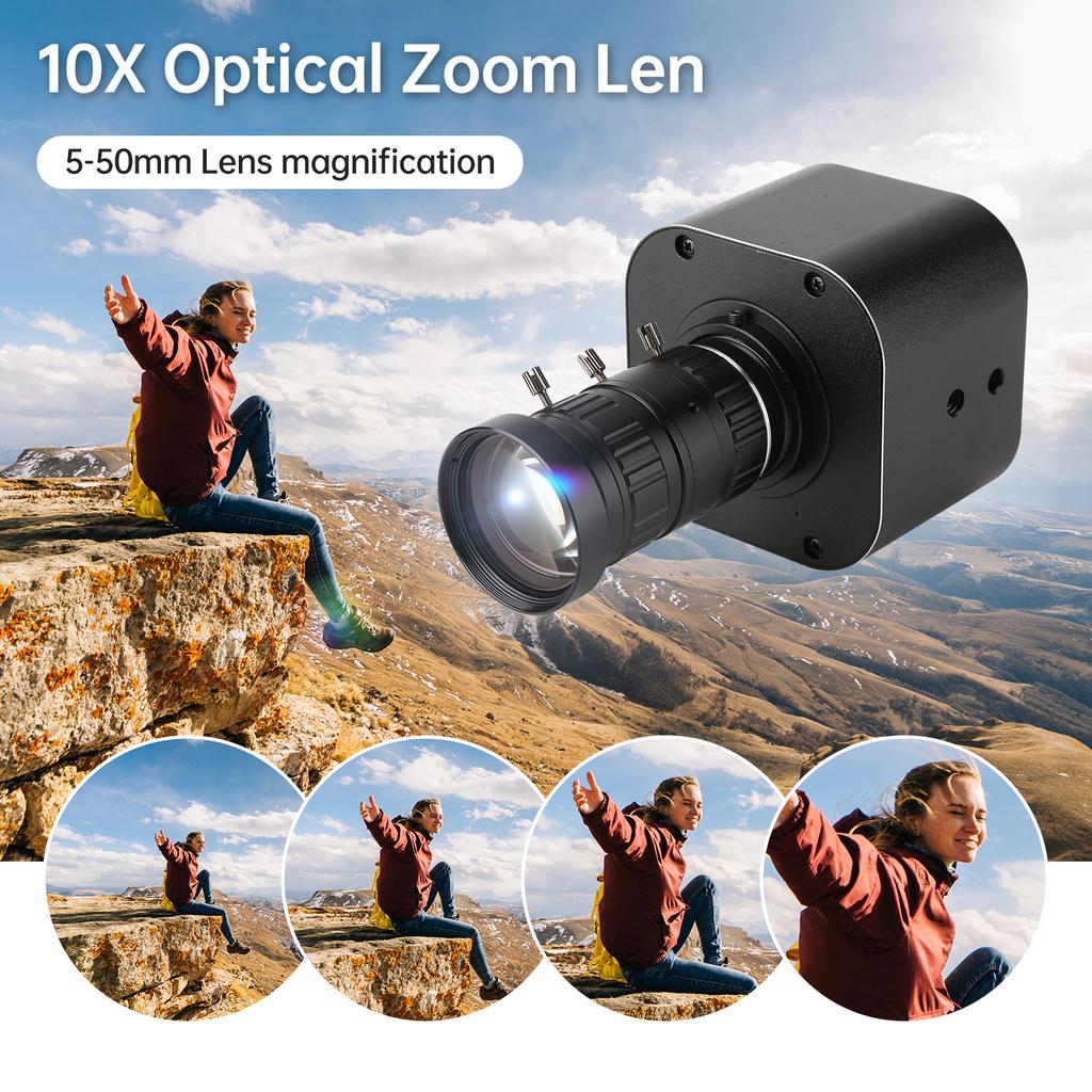 4K HD USB Camera 10X Optical Zoom 5-50mm Variable Lens 8MP Mini Web Camera with Microphones
