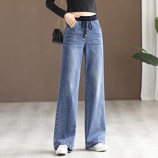 

Женские джинсы с высокой талией для похудения на весну и осень, женские брюки с широкими штанинами, универсальные свободные повседневные брюки с прямыми штанинами XXXXXXL синий