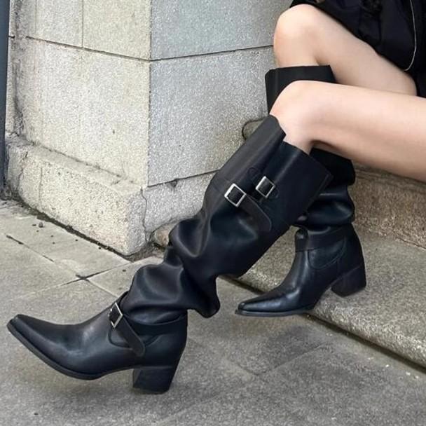 Super Fire Boots Pants Pants Boots Women's 2025 Spring New Pointed Thick Heels But Knee Pile Boots Big Tube Wai Knight Boots