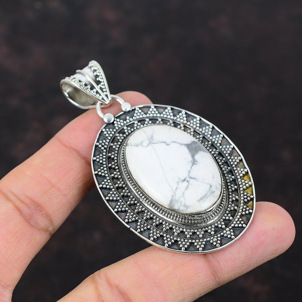 Pingente Howlite Feito à Mão Design Exclusivo Joia Pingente de Prata Esterlina 925 Joia com Pedras Preciosas de Alta Qualidade Pingente Vintage para Presente de Aniversário