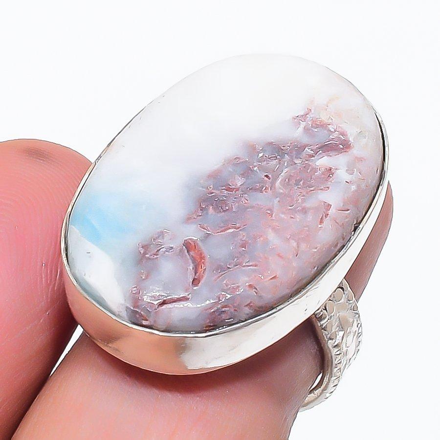 Natural Larimar Gemstone Handmade 925 Sterling Silver Jewelry Ring Size 6 K4a22