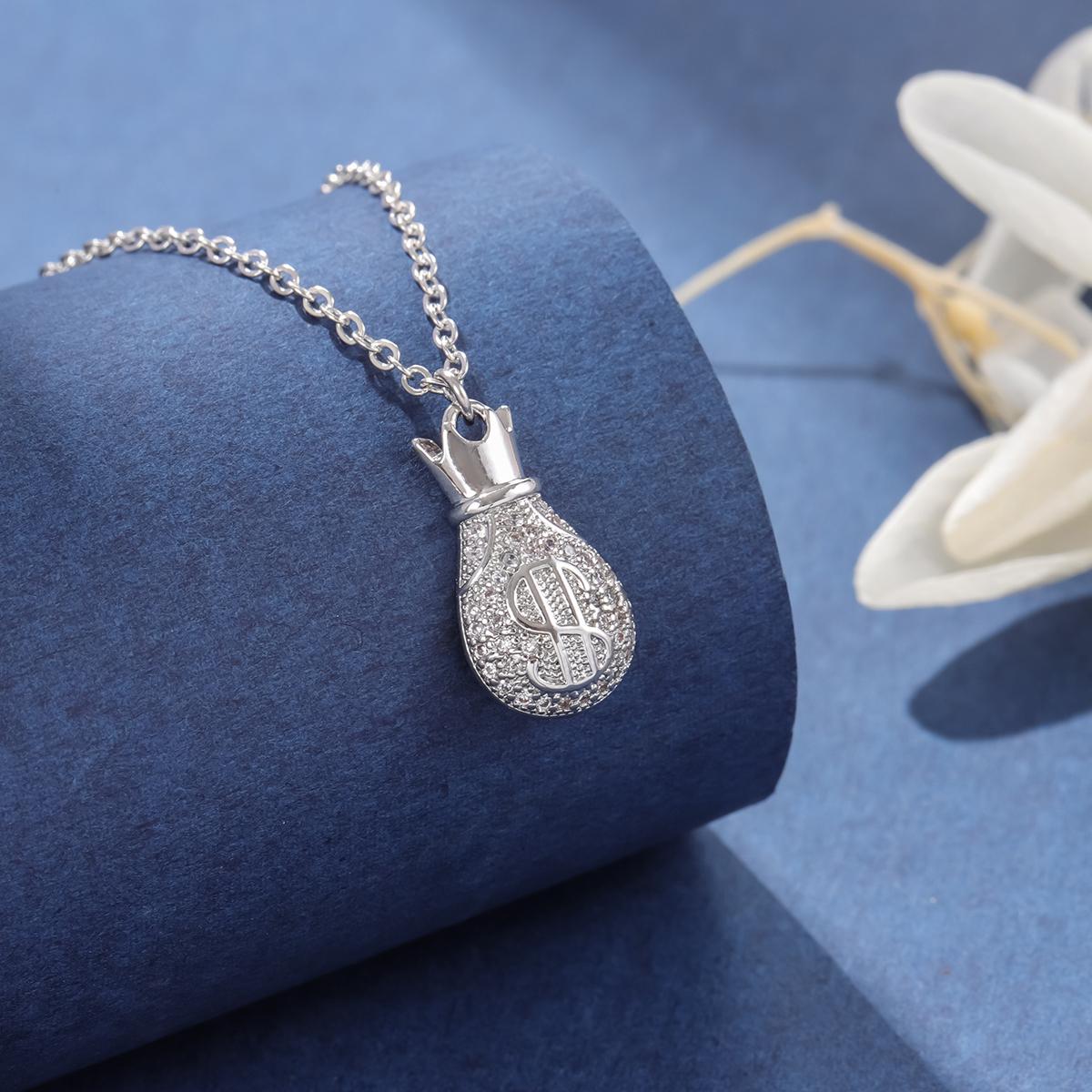 

Fashion Crystal 925 Sterling Silver Lucky Bag Versatile USD $ Money Bag Necklaces XL300