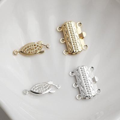 14K Gold Plated Colorfast Navette Inlay Clasp, Three-Row Square Crystal Necklace End Connector for DIY Jewelry
