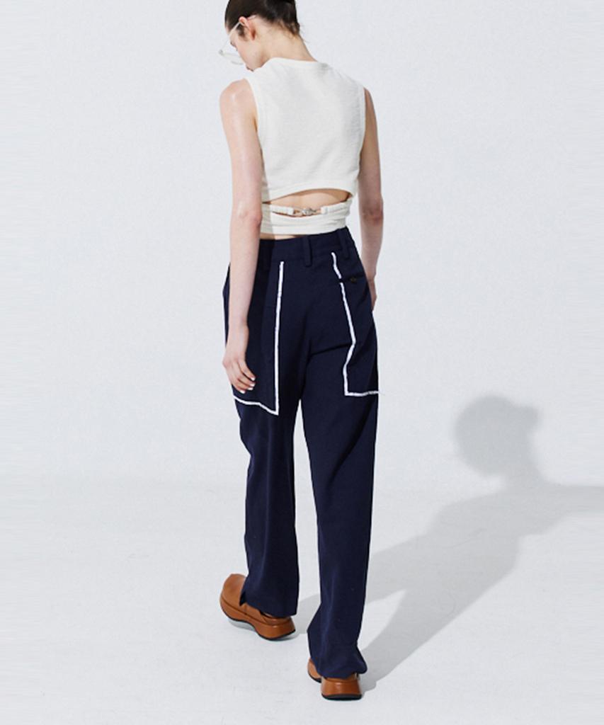 WNDERKAMMER Color-Block Point Linen Trousers_Navy