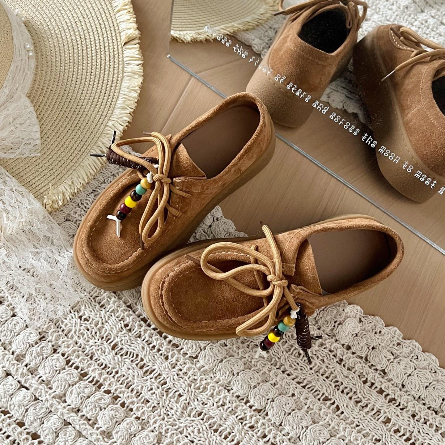 

Casual kangaroo shoes retro anti-velvet single music casual single shoes platform biscuits women s single shoes cloth lace-up 39 пісочний