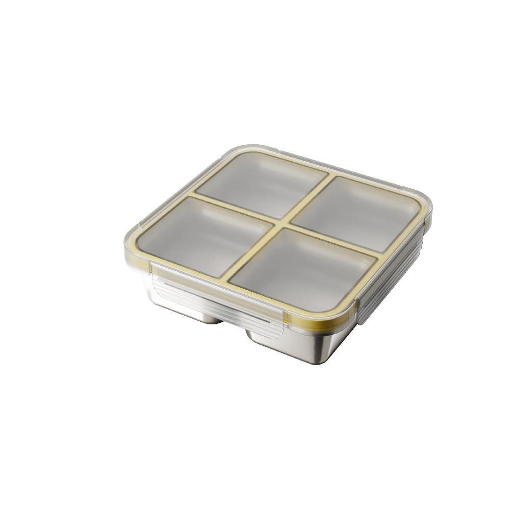 304 Stainless Steel Snack Box Leak-Proof Food Container Portable 4 Grid Lunch Box  Adult жёлтый